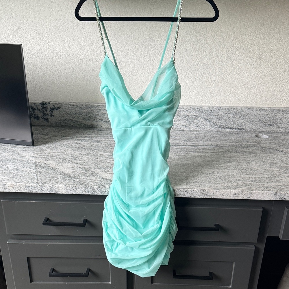 Oh Polly Aqua Embellished Dress